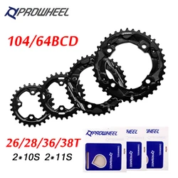 Prowheel 104/64BCD Mountain Bike Chainring Double Speed Mtb Chainring 26T 28T 36T 38T 2*10S 2*11S Bicycle Chainwheel Bike Part