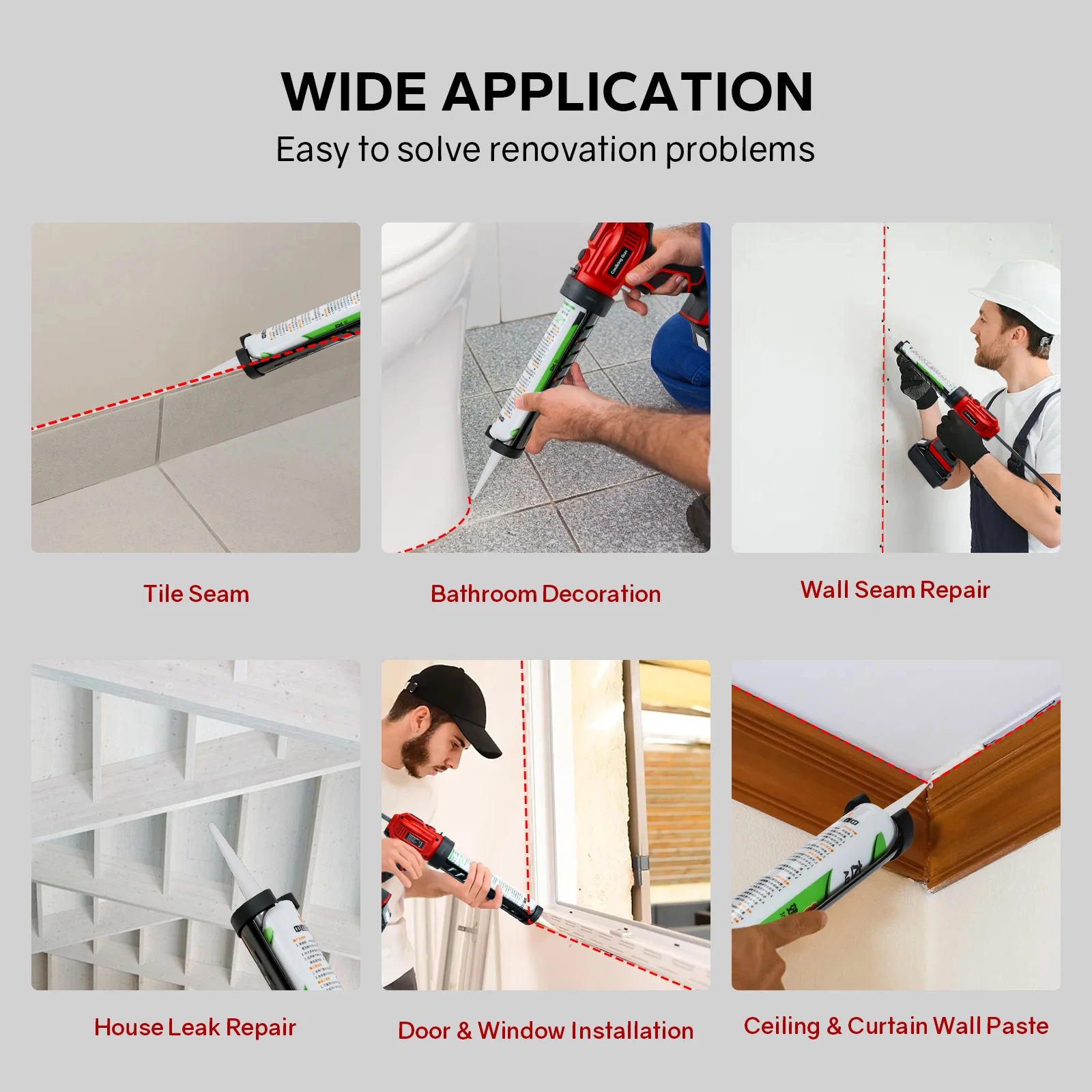 Cordless Electric Caulking Gun 4‑Speed Silicone Sealant Gun Sealing Filling Repair Tool For Dewalt/Milwaukee/Makita 18V Battery image 5