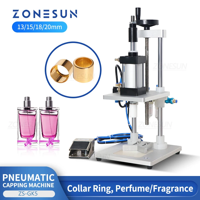 ZONESUN Pneumatic Perfume Glass Bottle Capping Machine Desktop Perfume Collar Small Bottle Crimping Pressing Machine