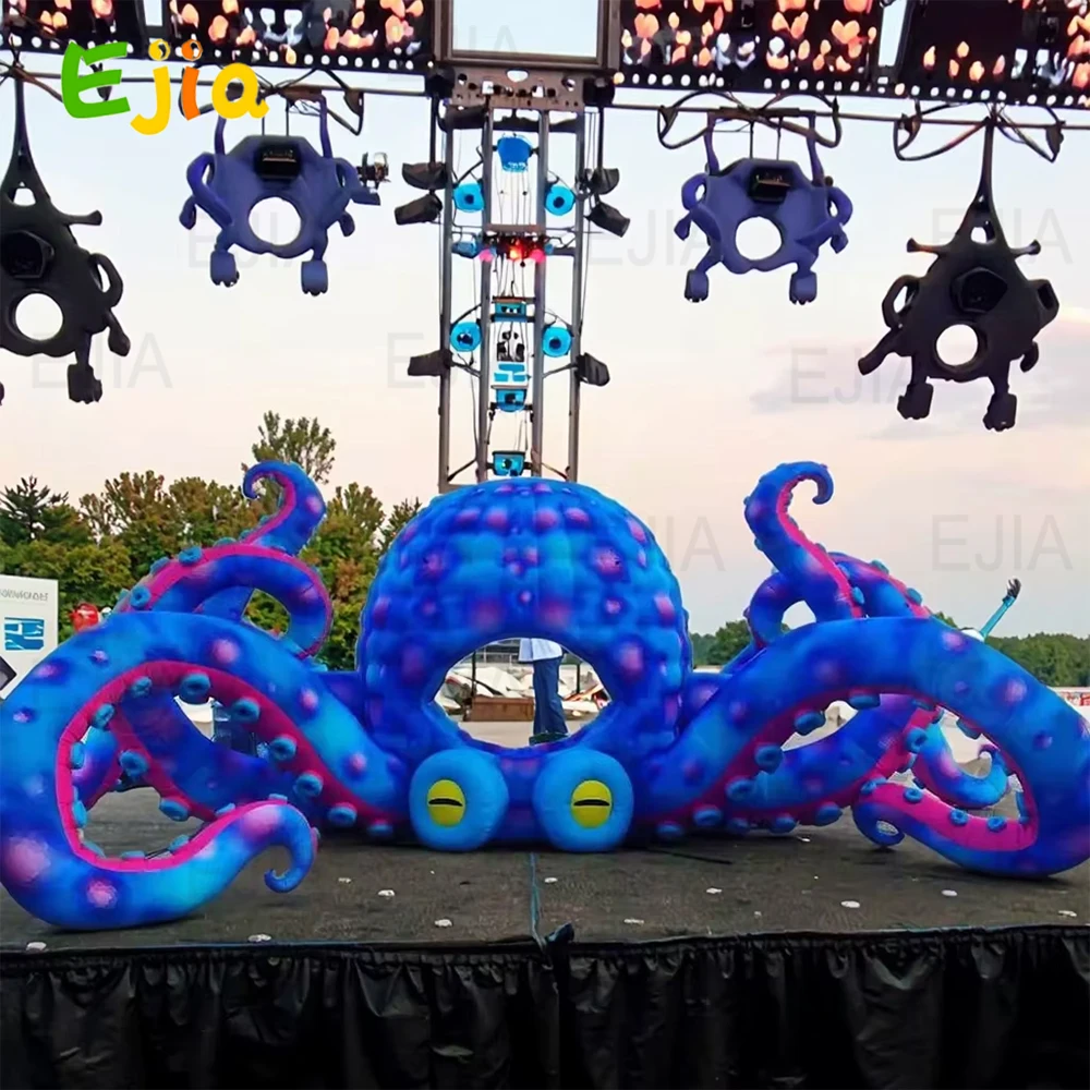 Cabina de DJ de pulpo inflable grande para exteriores, pulpo de escenario musical festivo con soplador para festivales de música, publicidad al aire libre, 8/10m
