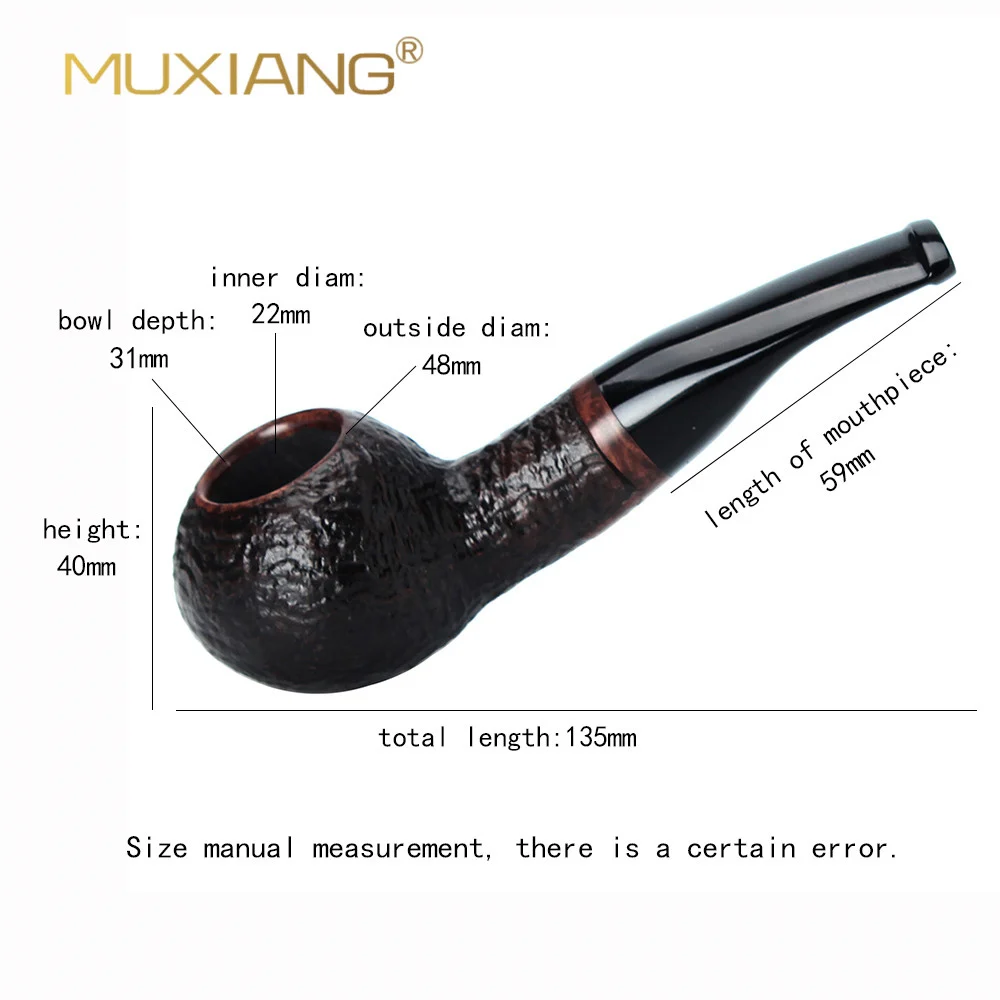 MUXAING Handmade briar wood tobacco pipe Author shaped pipe tomato pipe curved handle round bowl pipe 3mm flue prince pipe