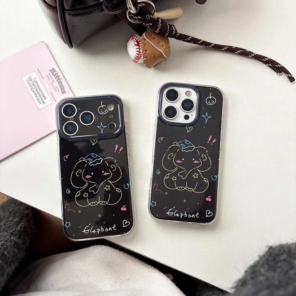 

Cartoon line elephant brown background mobile phone case suitable for iPhone15/14/16/17ProMax cute shockproof protective case