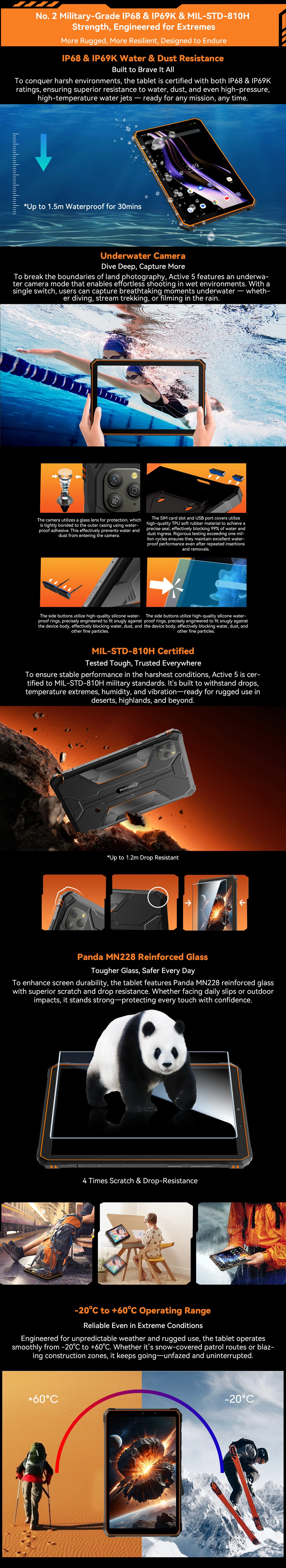 Blackview Active 5 Rugged Tablets PC, 8.68 '' HD+ 90Hz, IP68/IP69K Waterproof, Android 15 AI Tablets, 6GB+128GB, 6600mAh/18W