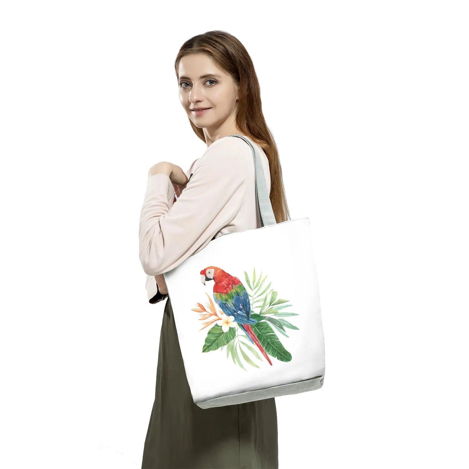 Ladies Large Capacity Customizable Handbags Shopping Bag Cute Parrot Print Trendy Shoulder Bag Outdoor Casual Tote Bag For Women