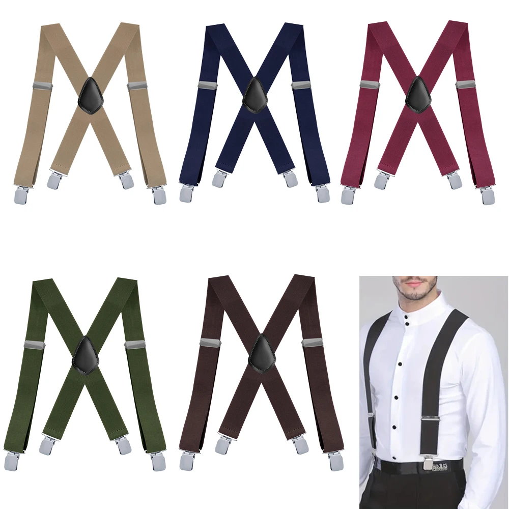عرض 3.5 سم، بدلة قميص رجالية على شكل X، حزام كتف، حزام كتف مرن قديم، أربعة مشابك قوية، تعليق مضاد للانزلاق