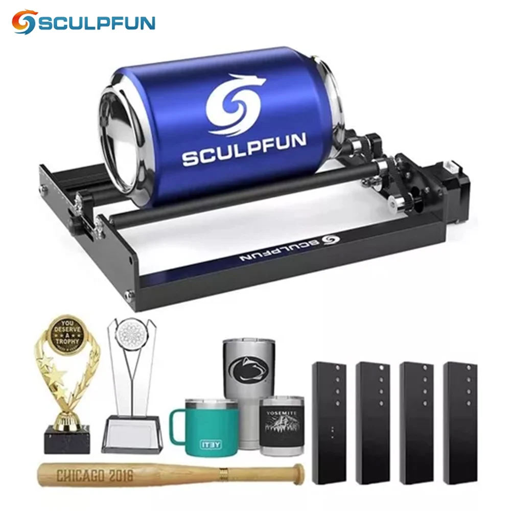 SCULPFUN S9/S10 Laser Rotary Roller Engraver Y-axis Rotary Roller for 6-150mm Engraving Cylindrical Objects 360° Rotating