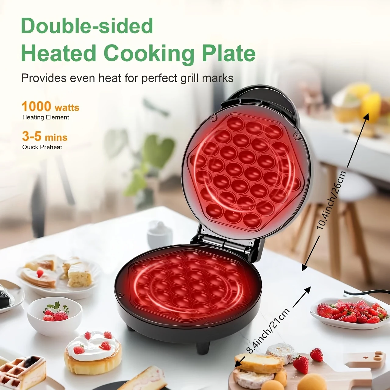 Waffle elettrico a bolle Efficiente macchina per waffle elettrica a bolle da 1000 W, piastra antiaderente da 7 pollici pronta sotto i 5 minuti