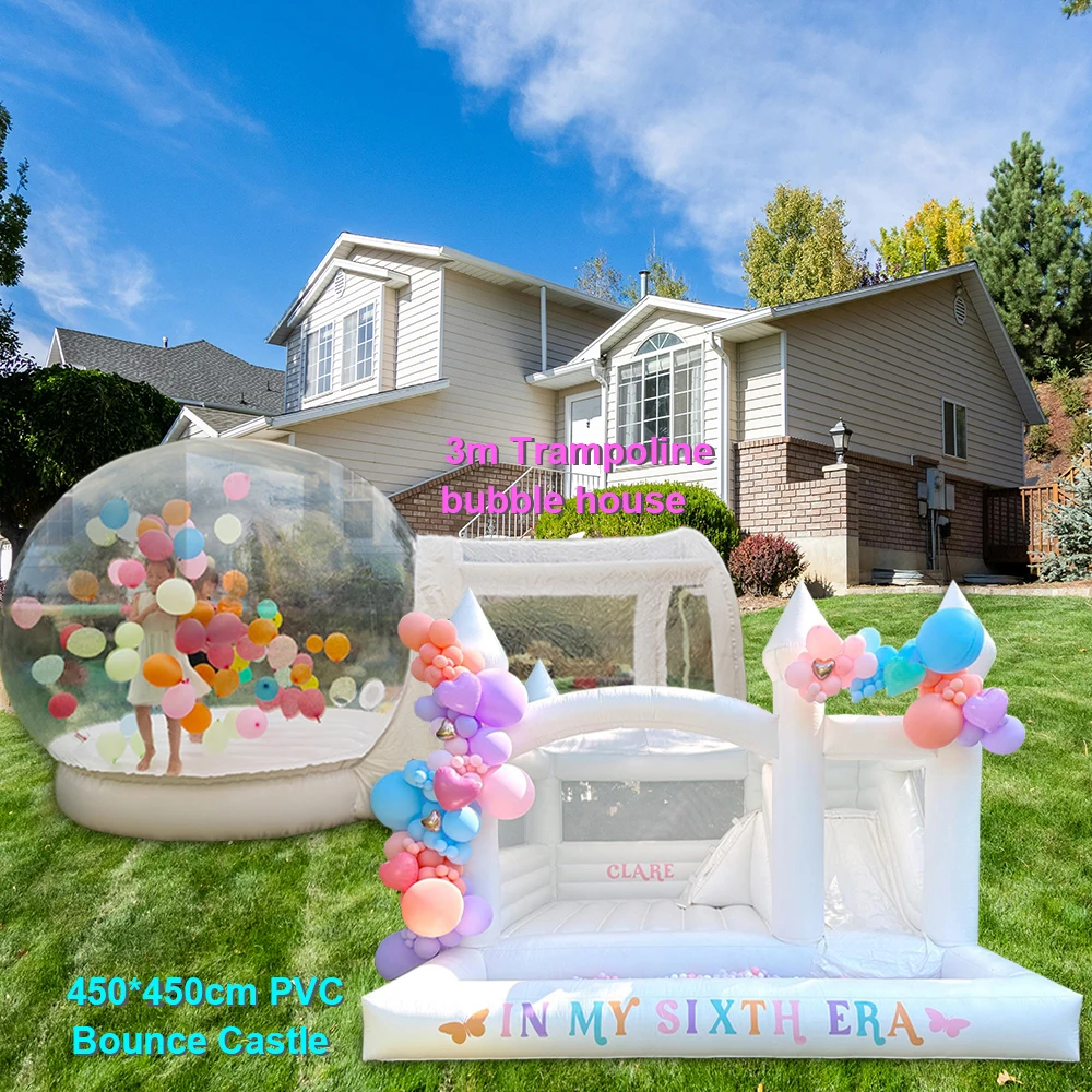 PVC 15FT Commercial Inflatable Bounce Castle House with Slide & Ball Pit + 10FT Jumping BottomBallon Bubble House For Kids Party