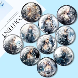 Fashion Flower Moon Goddess Watercolor 10pcs 12mm/18mm/20mm/25mm Round photo glass cabochon demo flat back Making findings