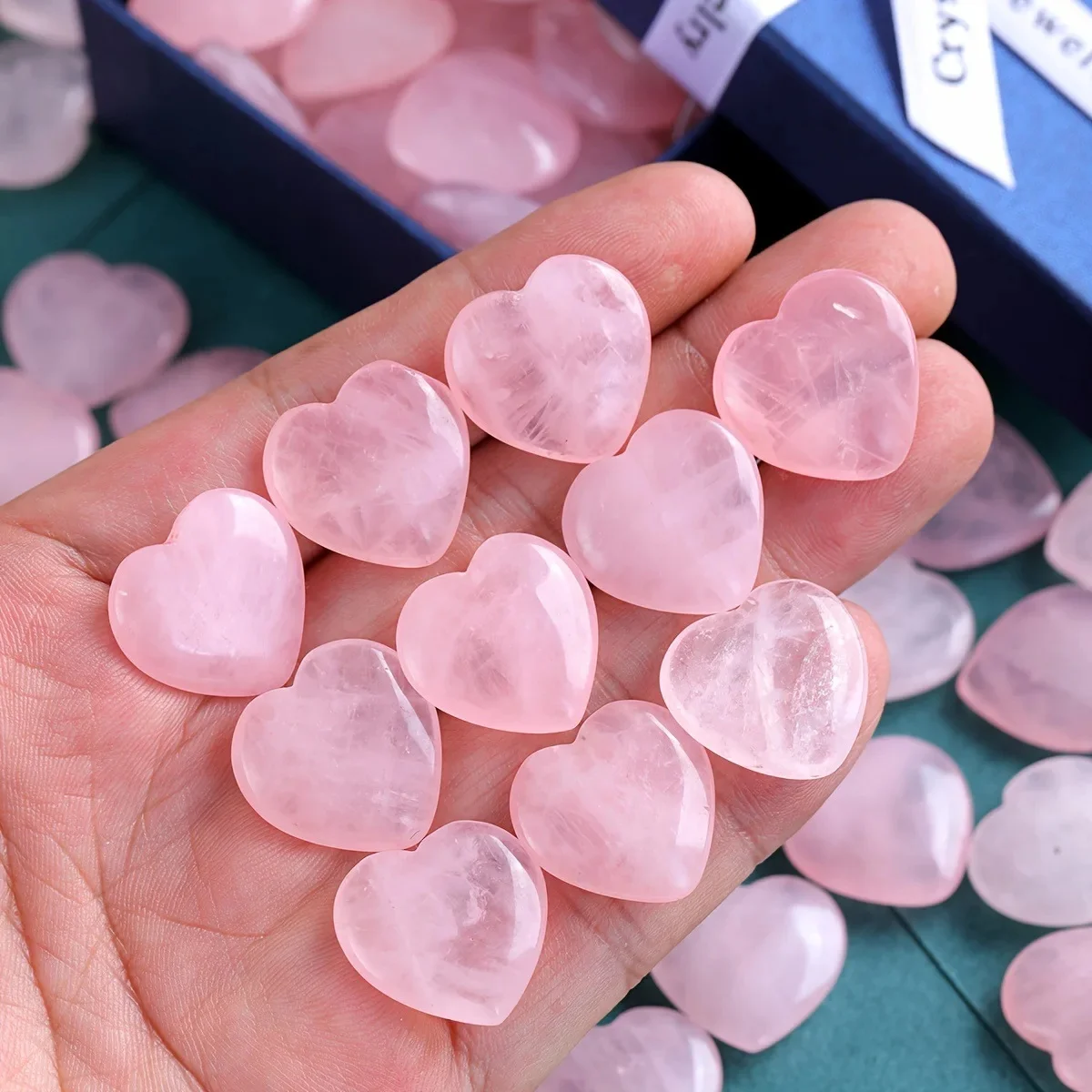 AliExpress NONE 10/20/30PCS Rose Quartz Heart Natural Crystal Polished Stones Healing Stone Gravel Specimen Valentine Gift For Women