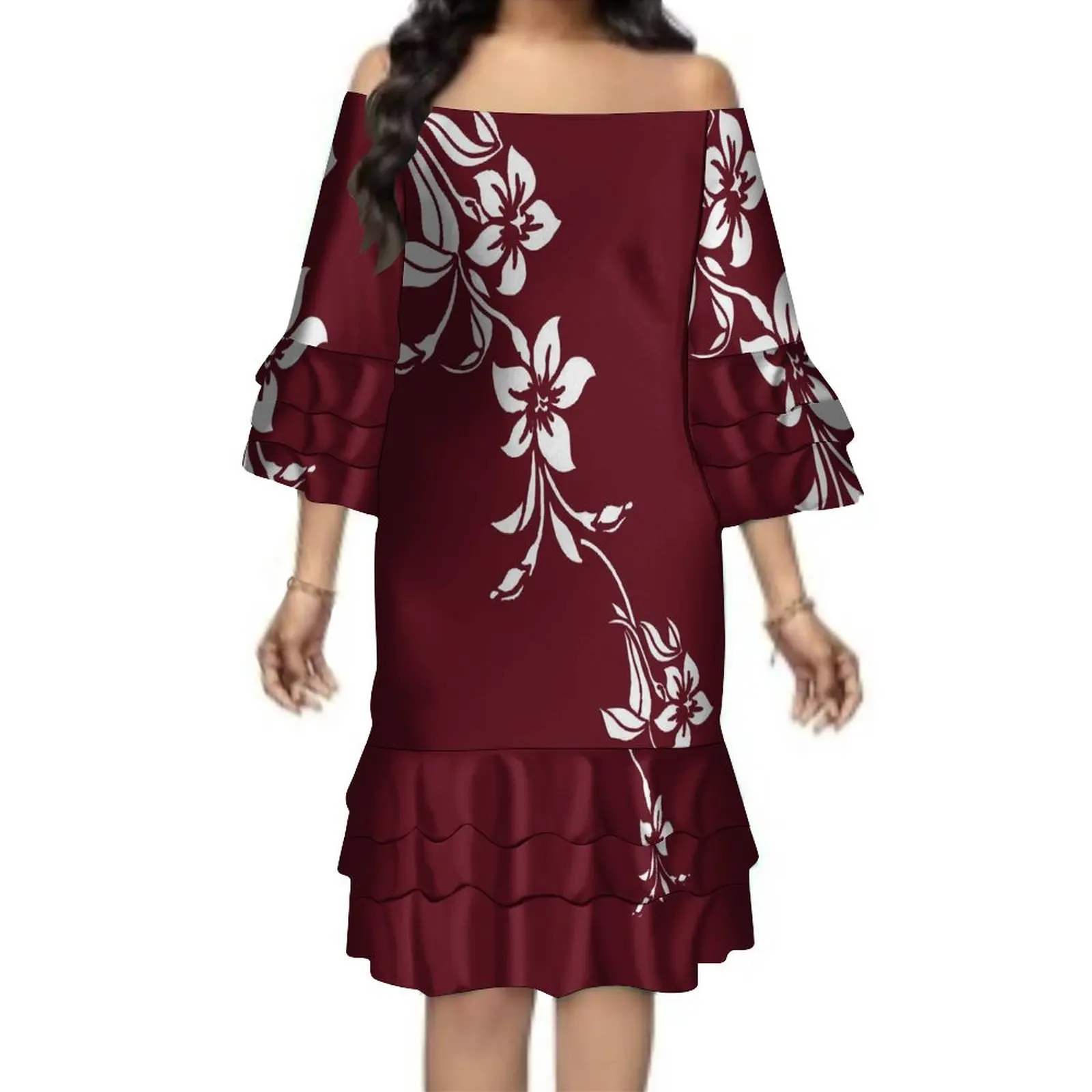 

Polynesian Custom Women's Tribal Dress Multi layered Short Skirt Elegant Temperament Banquet Dress Summer High Quality Dress