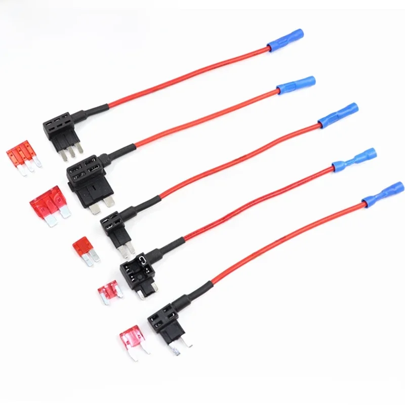 2Zestaw 12V MINI SMALL MEDIUM M2 Uchwyt bezpiecznika samochodowego Dodatkowy adapter TAP z bezpiecznikiem 5A 10A 15A 20A 25A Micro Mini ATM Blade Fuse — zdjęcie 2