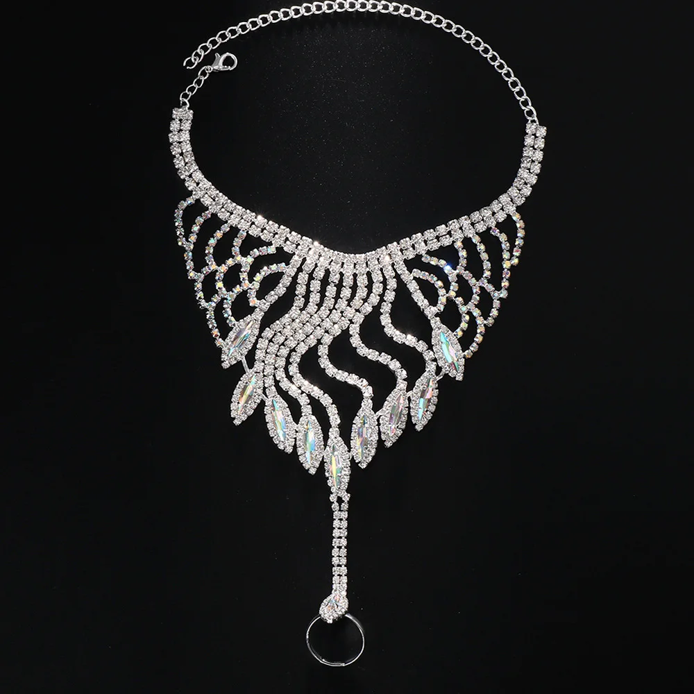 Stonefans Luxury Hollow Rhinestone Harness Bracelet Finger Chain for Women Crystal Wrap Bangle Hand Chain Bridal Wedding Jewelry