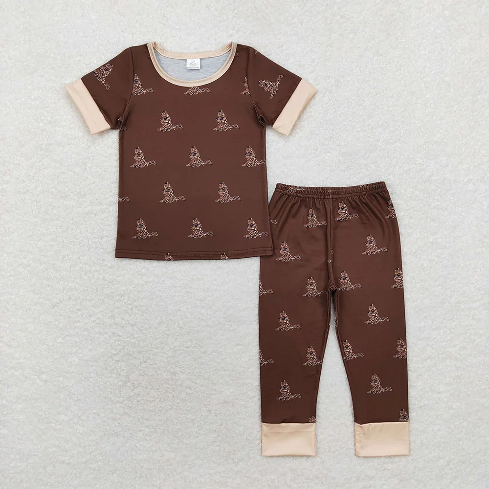 Match Bamboo Baby Boys Brown Camo Duck Sibling Rompers Pajamas Clothes Sets Wholesale Boutique Fashion Children Clothing