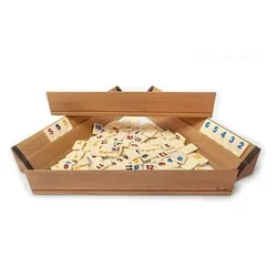 Wooden Board Game Set With Okey Stones Checkers 4 Players Board Game Varnished Wood Game Rummikub