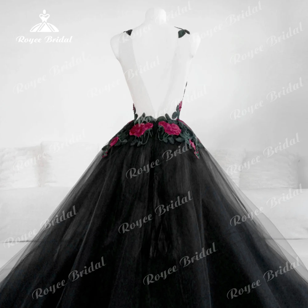 Gothic Black Sexy Red Green Appliques Open Back A Line Wedding Dress Custom For Women Bridal Gowns Sweep Vestidos De Novia Party