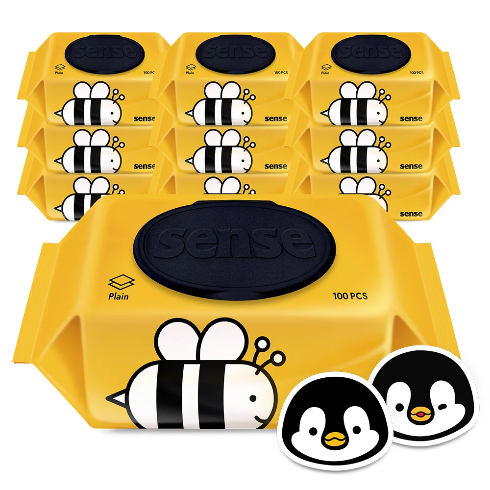 مناديل مبللة سينس ذات سعة كبيرة، نوع 100 ورقة، 10 عبوات