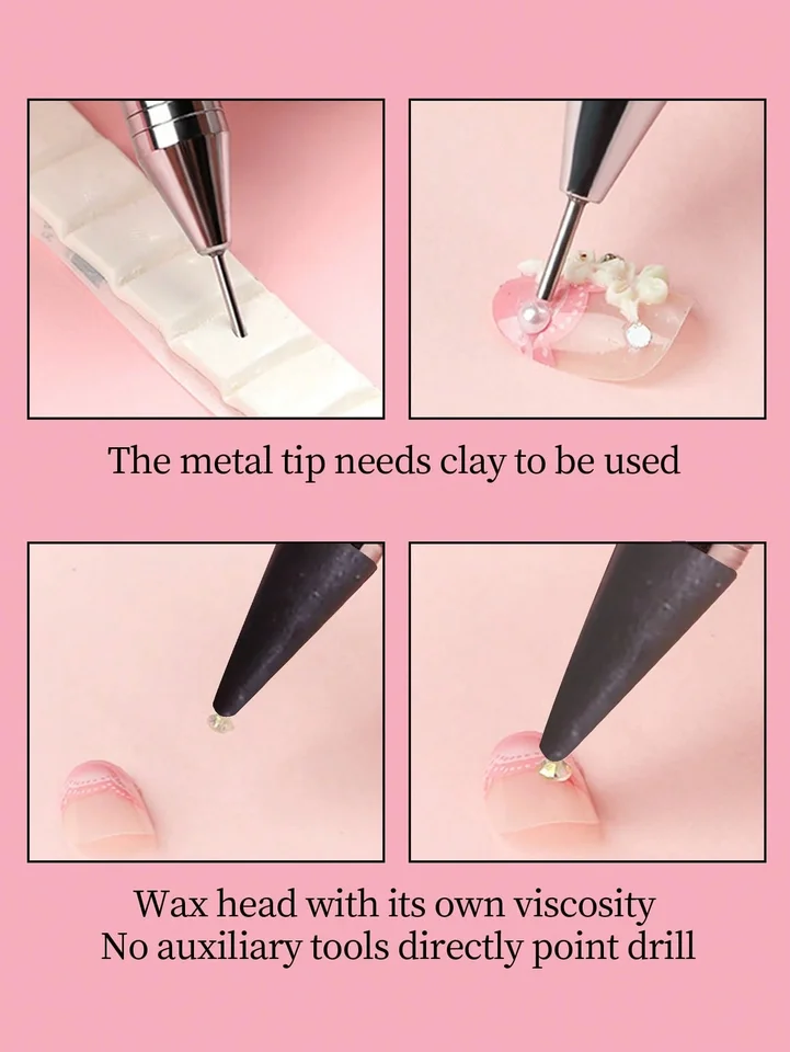 1 pieza lápiz de cera para recoger circonitas de uñas herramienta de puntos de doble punta para circonitas punta de cristal y gema herramienta de arte de uñas para manicura DIY 6