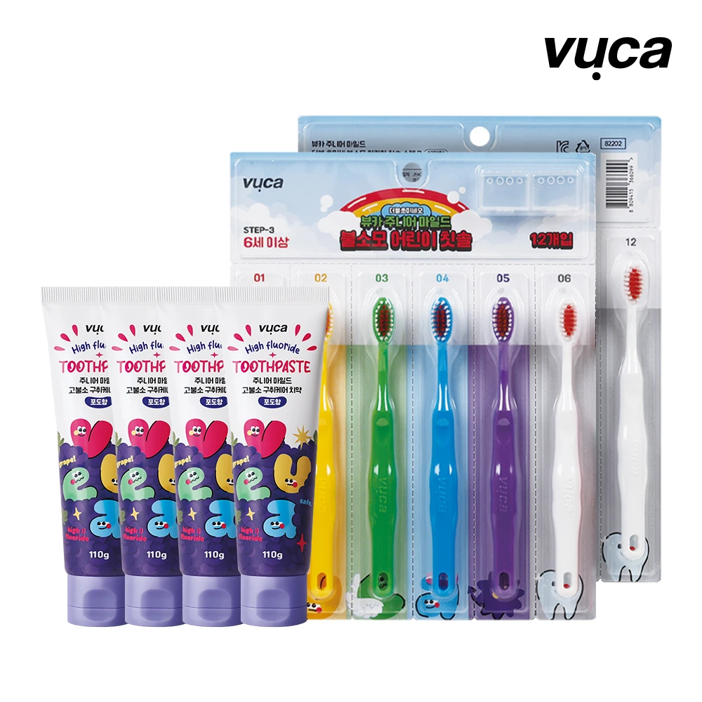 [Plan Set] Buka junior children's toothpaste 3 types 4 incense + 12 children's toothbrushes