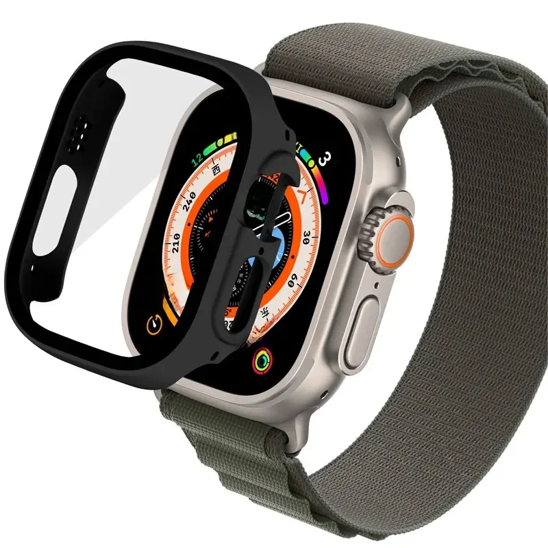 Verre + boîtier pour Apple Watch Ultra 2, 49mm, pour smartwatch PC, pare-chocs + protecteur d'écran, couvercle trempé, accessoires de bande série iwatch