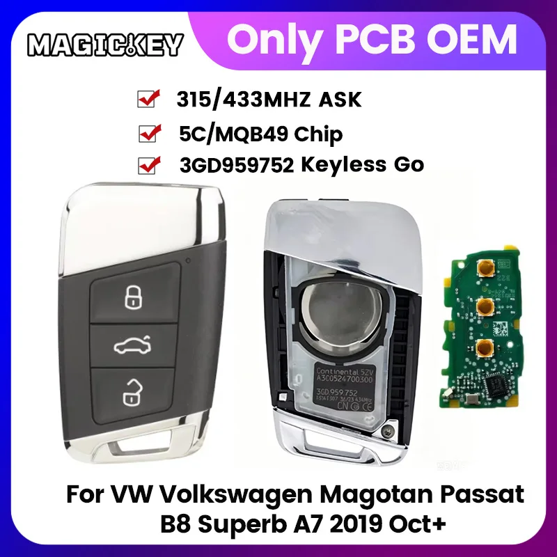 

Original Car Key/KYDZ PCB MQB48 Chip 3G0959752 For VW Passat Magotan B8 Skoda 2015-20 5C MQB49 Chip 3G0959752AL For VW B8 2019 +