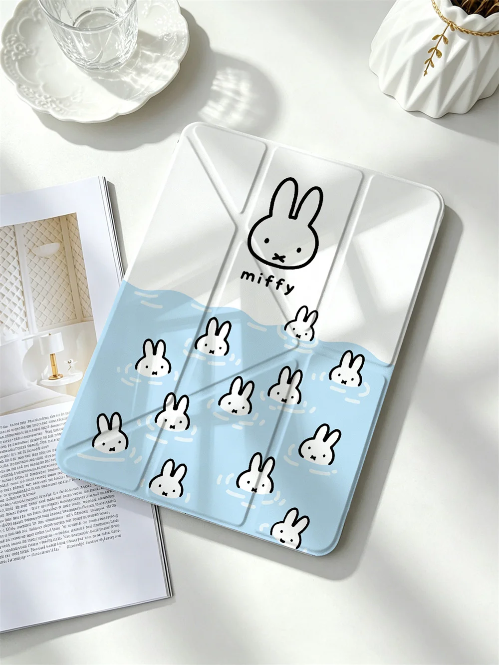 Kawaii Miffy Water Wave Print Crystal Clear Y-fold Double-sided Print Case For iPad Pro 11 Air4 Air5 10 Gen With Pencil Slot Sho - view 3