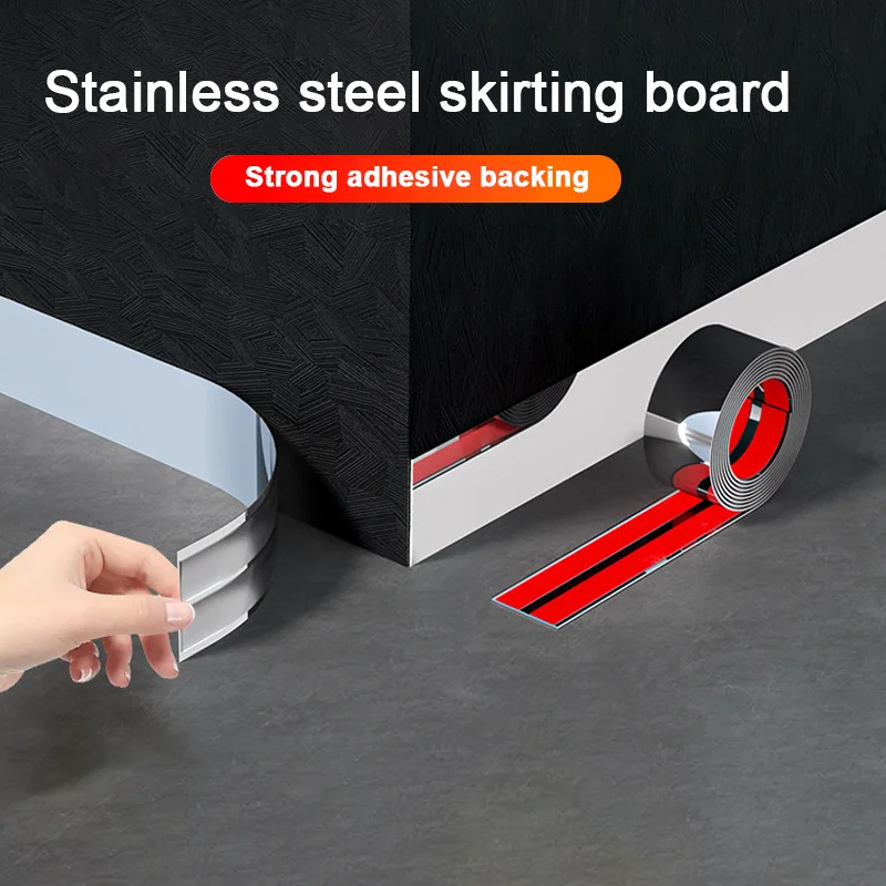 3-Meter Stainless Steel Ultra-Thin Skirting Board, Self-Adhesive Cabinet Skirting Board, Decorative Strip for Covering Ugliness