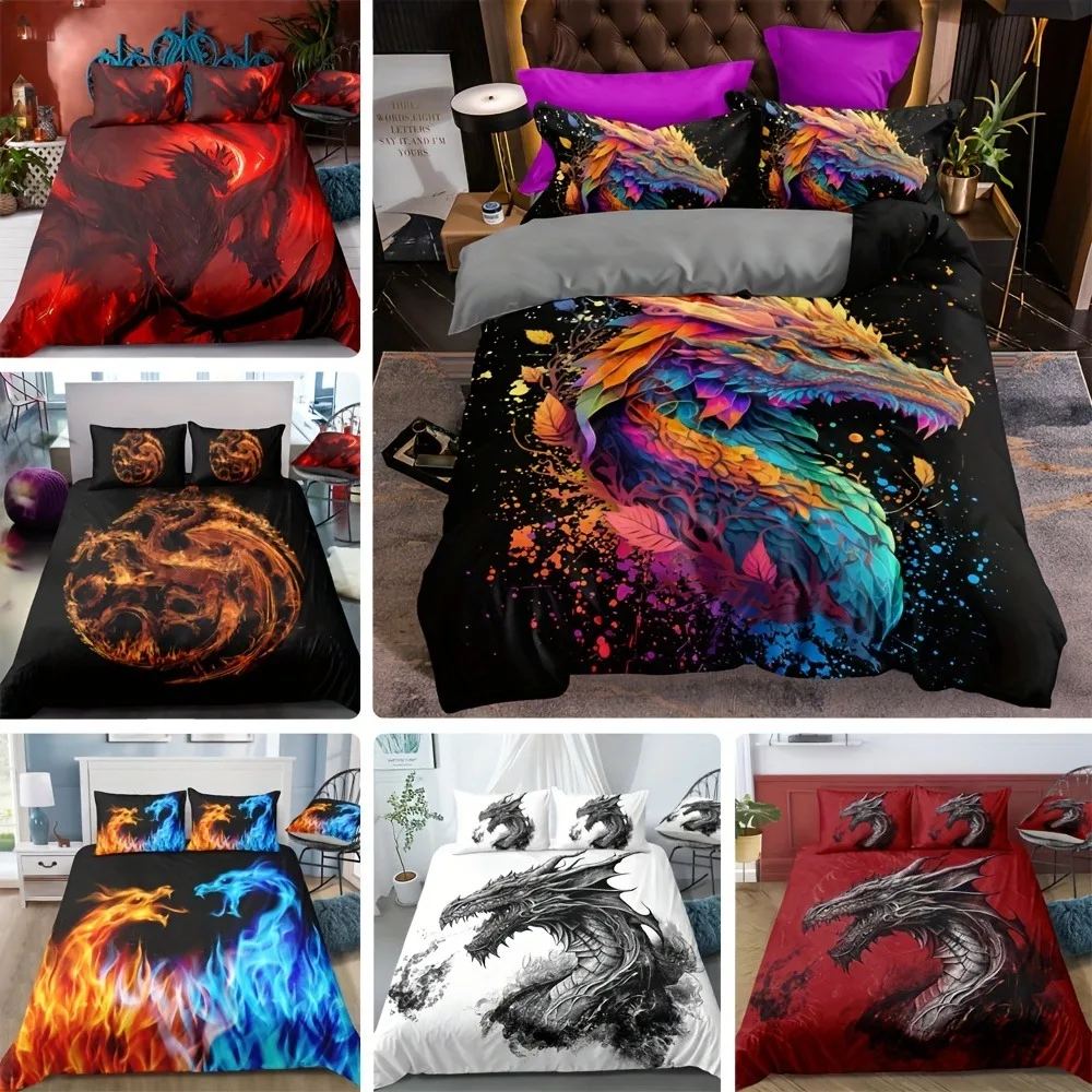 Mystical Dragon Print Bedding Set Soft Comfortable Duvet Cover For Bedroom Duvet Cover Set 1*Duvet Cover + 2*Pillowcase