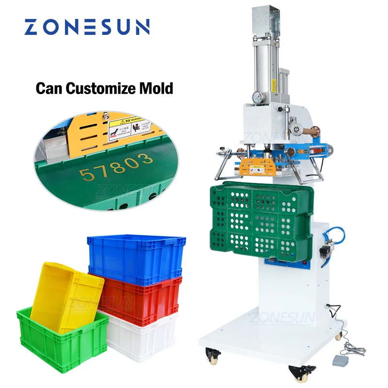 ZONESUN ZY-819SK Semi Automatic Pneumatic Plastic Box Hot Foil LOGO Stamping Embossing Printing Machine For Basket