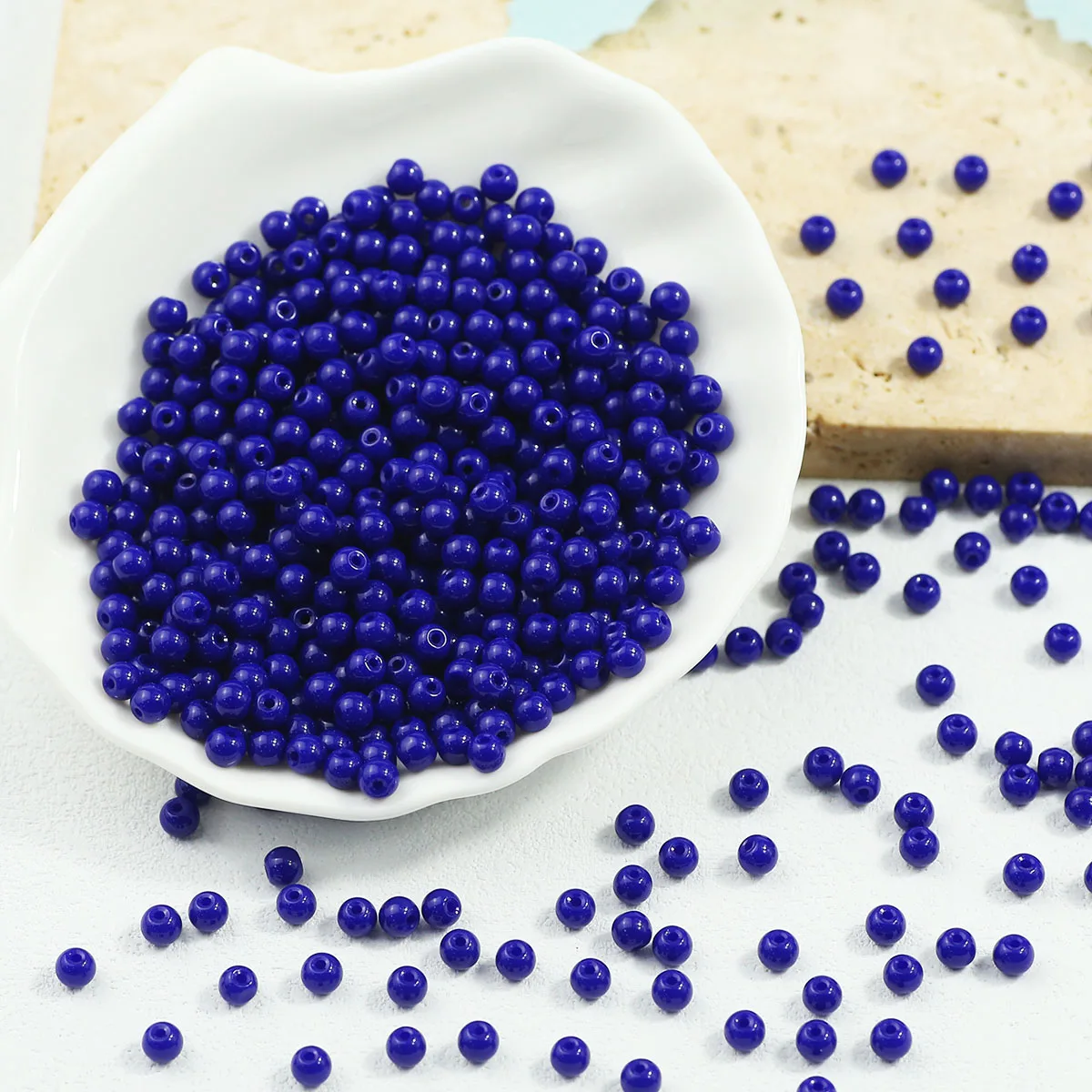 Dunkelblaue runde Acryl 4mm Reisperle einfarbig Spacer lose Perlen für Schmuckherstellung DIY Armband Ohrring Schlüsselanhänger Zubehör