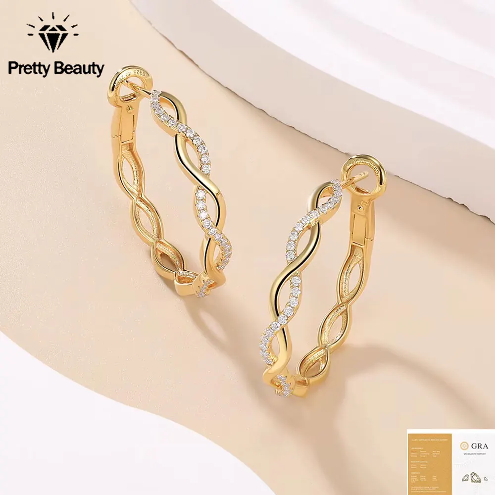 Pretty Beauty 50mm Twisted Rope Pave Moissanite Large Hoop Earrings for Women S925 Sterling Silver Hypoallergenic Jewelry Gift