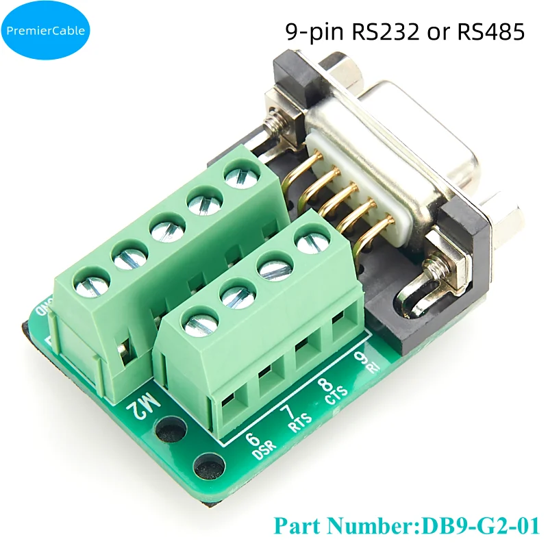 DB9 Female Breakout Board Connector D-sub 9Pin 2-Row Solderless PCB Terminal Block Din Rail Mount Wiring Machining Terminal