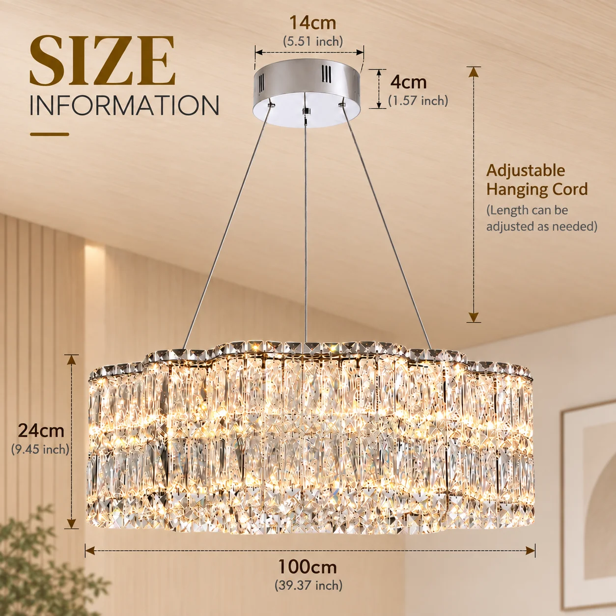Elegante kristallen kroonluchter, moderne ronde en lineaire kristallen hanglamp, 40-100 cm rond of 80 cm lineair, luxe hanglamp voor de eetkamer, woonkamer, slaapkamer en keukeneiland.