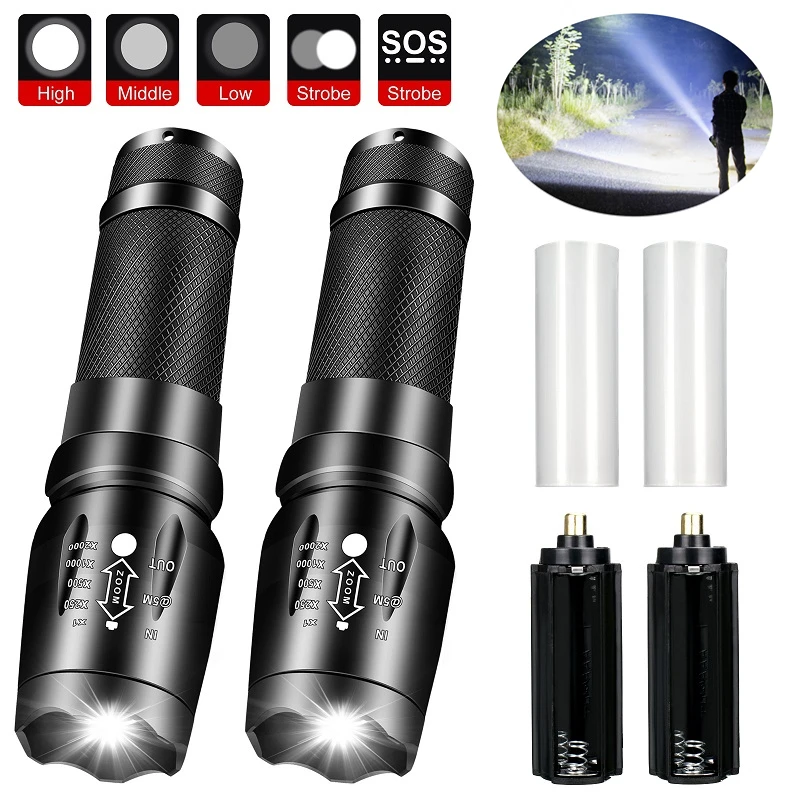 2Pcs Small Super Bright  LED Flashlight 5 Light Modes LED Tactical Flashlight Water Resistant Torch Light for Outdoor