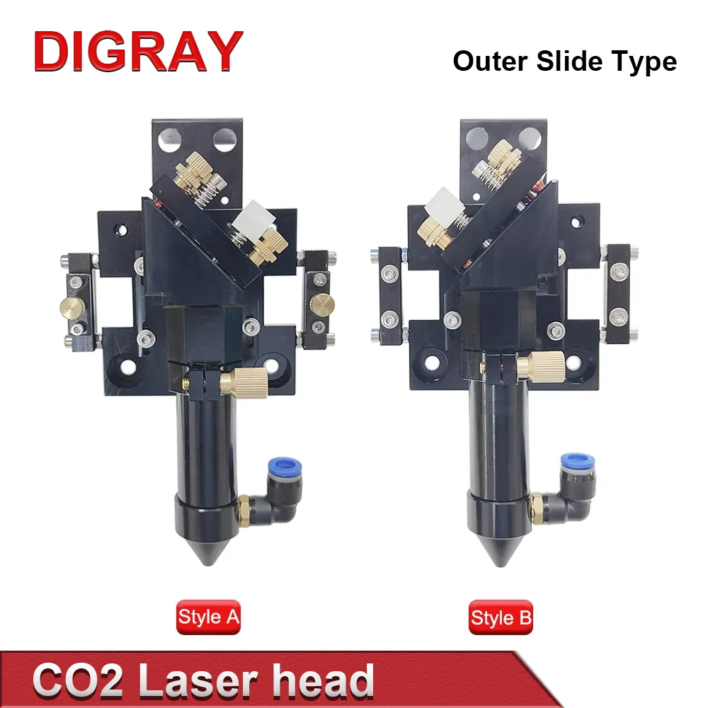 DIGRAY CO2 Outer Rail Laser Head With Slider Motor Seat Air Assist Nozzle for Dia.20mm FL 50.8/63.5/101.6mm Lens D25mm Mirror .