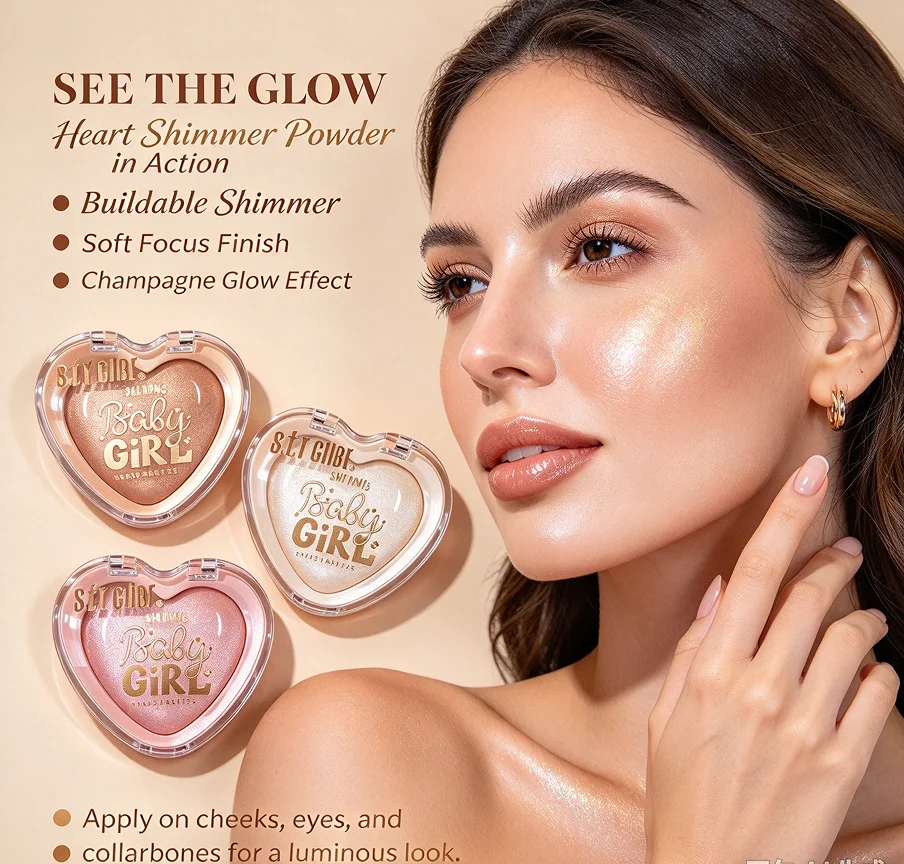s.f.r Color Baby Girl Heart Baked Highlighter - Shimmer Glow,Long-Lasting Brightening Face Makeup for Party, Daily Use