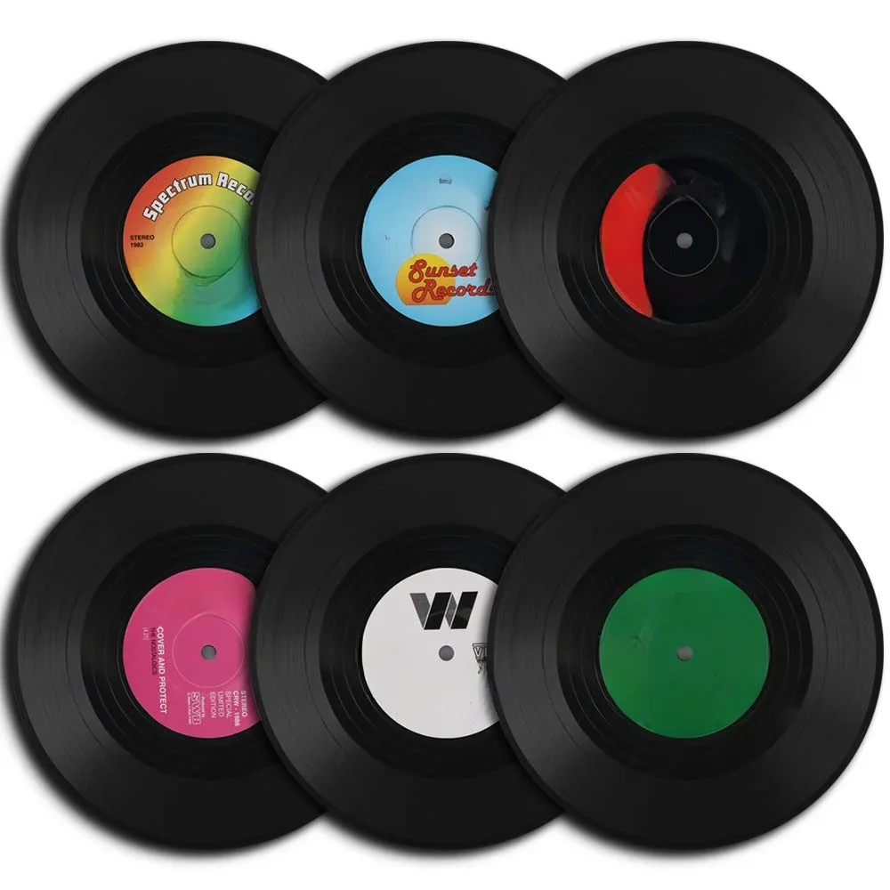 Zestaw 6-kolorowych podstawek pod płyty winylowe w stylu retro do napojów Zestaw podstawek pod płyty winylowe Dekoracja stolika kawowego — zdjęcie 2
