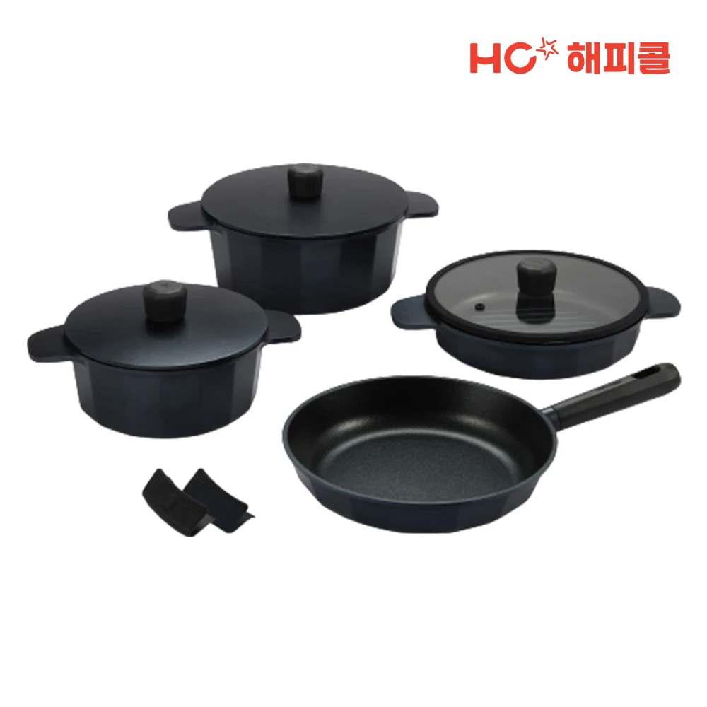 HC Happy Colplan IH Inductions Pot + Frying Pan 5P Set [Silicone Handle 2P]