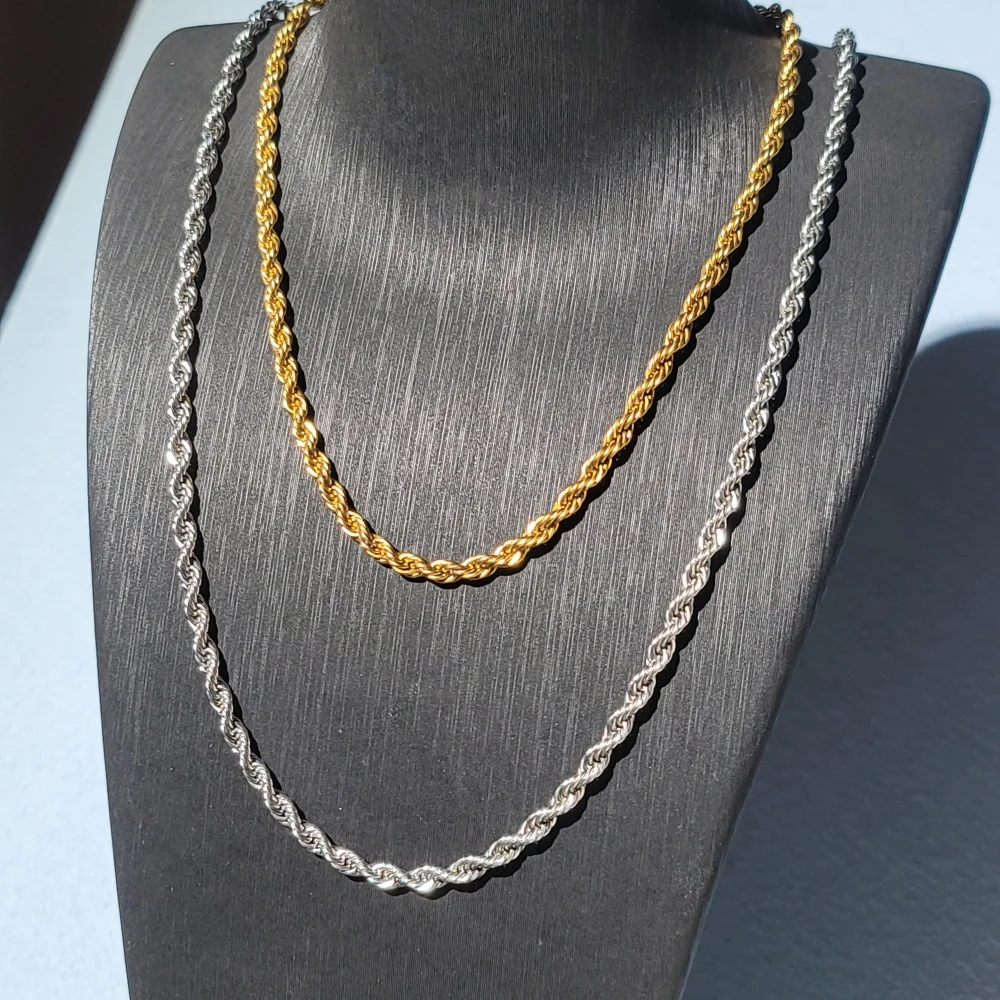 

Hip Hop 3-5MM High Quality Stainless Steel Twisted Rope Chain Choker Necklace For Him Her Charm Fashion Jewelry Music Party Gift
