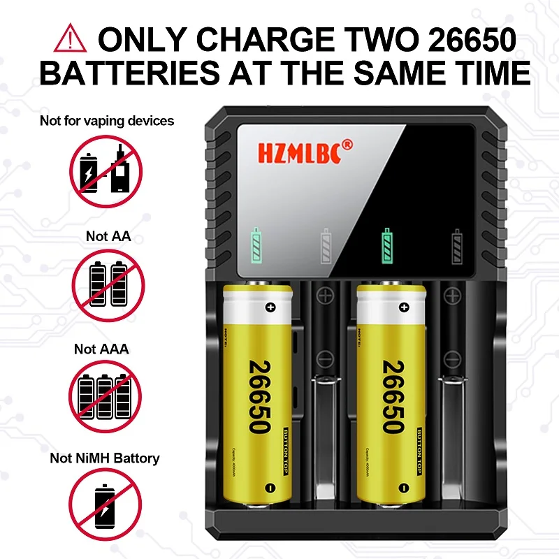 4 Slot Charger 18650 Battery Charger Independent Slot Fast Charging for 3.7V Lithium Lion NiMH Rechargeable Batteries