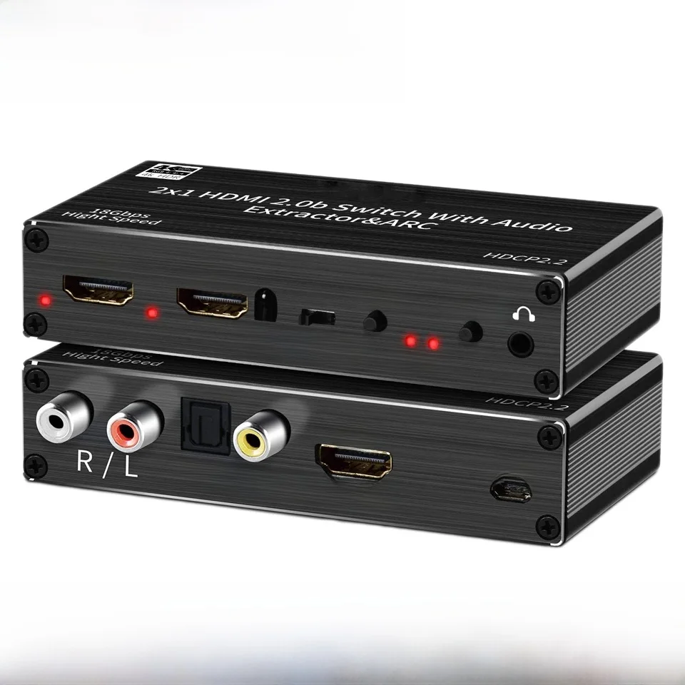 Ekstraktor audio HDMI 4K 120Hz z obsługą 4K, 5.1CH, 2-portowy przełącznik audio HDMI na HDMI z funkcją ARC i audio Toslink Stereo do Apple TV i PS5 — 2