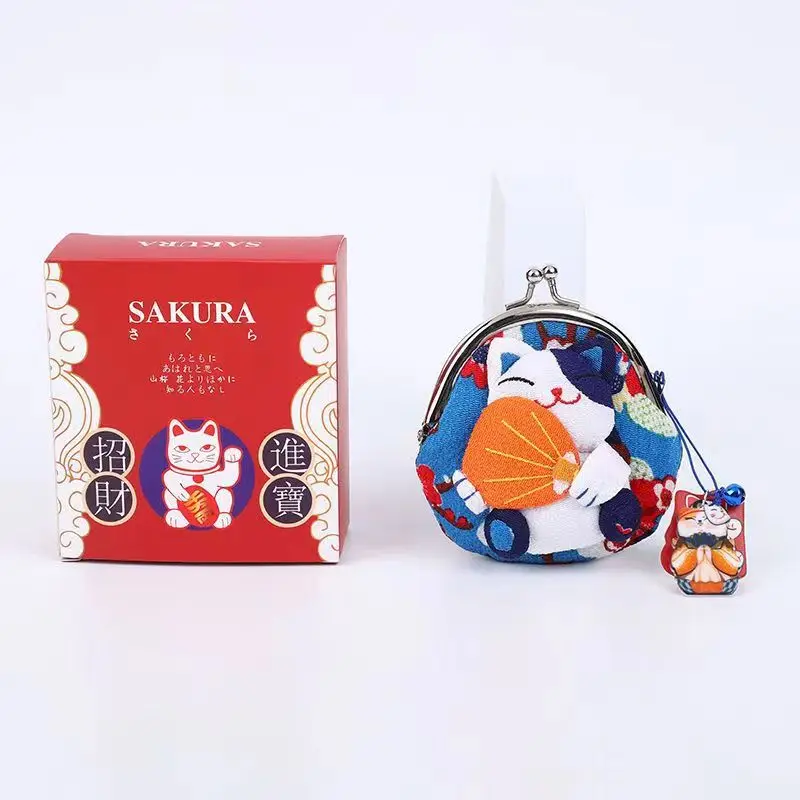 Sakura Japanese portable coin purse cartoon creative fortune Cat purse Cute lady key coin coin purse all-in-one bag 2024 New