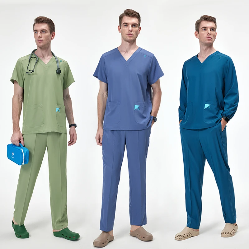 Basics Nurse Uniforms V-Neck Shirt and Slim Fit Pants with 2 Slant Pockets Stretch Medical Scrub Set dentist Vet Workwear S12