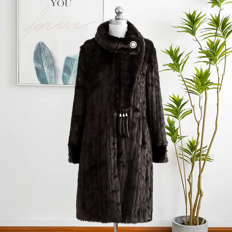 

Winter Coat for Women Fuzzy Mink Lapel Coat Faux Fur Warm Brown Outwear Jackets Long Overcoat New in External Clothes