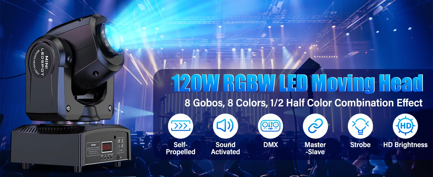 GWONG 4Pcs 120W Moving Head Light 3Prism Beam Gobo Stage Lights DMX512 Voice Control Spotlights For Disco KTV Nightclub Wedding