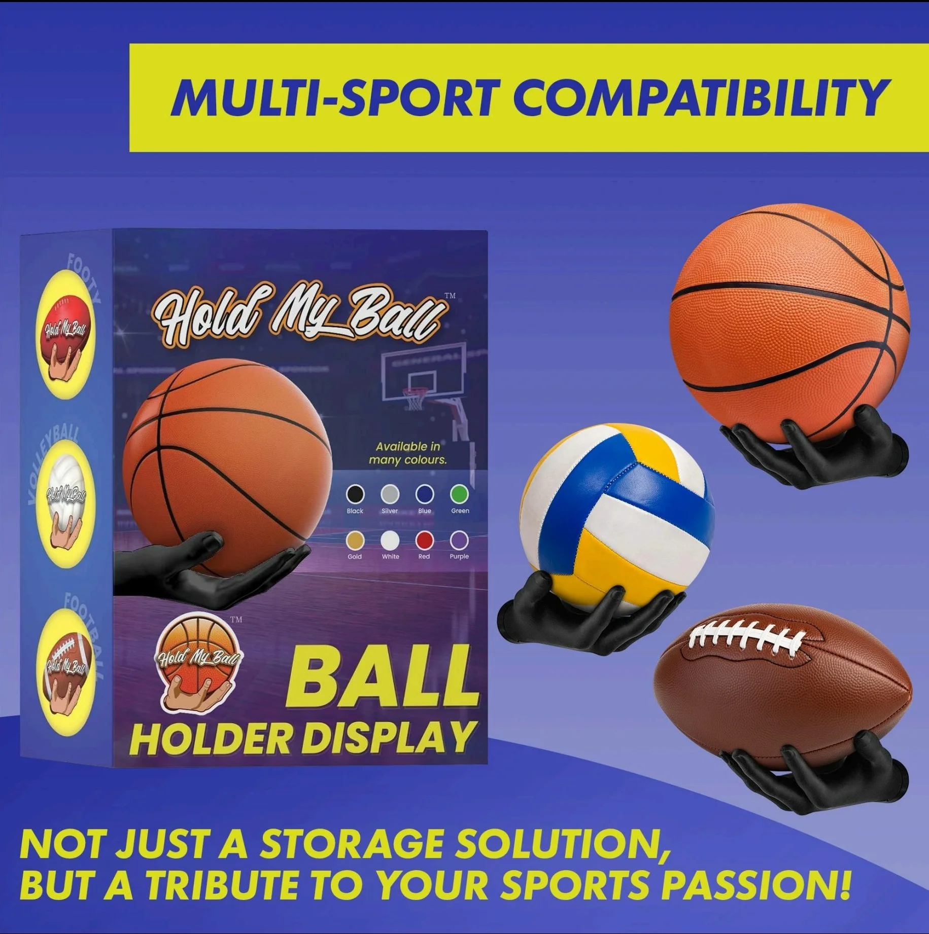 Wall-Mounted Ball Holder Hand - Stylish Organizer & Space-Saving Rack for Basketball, Soccer, Football, Rugby Man Cave