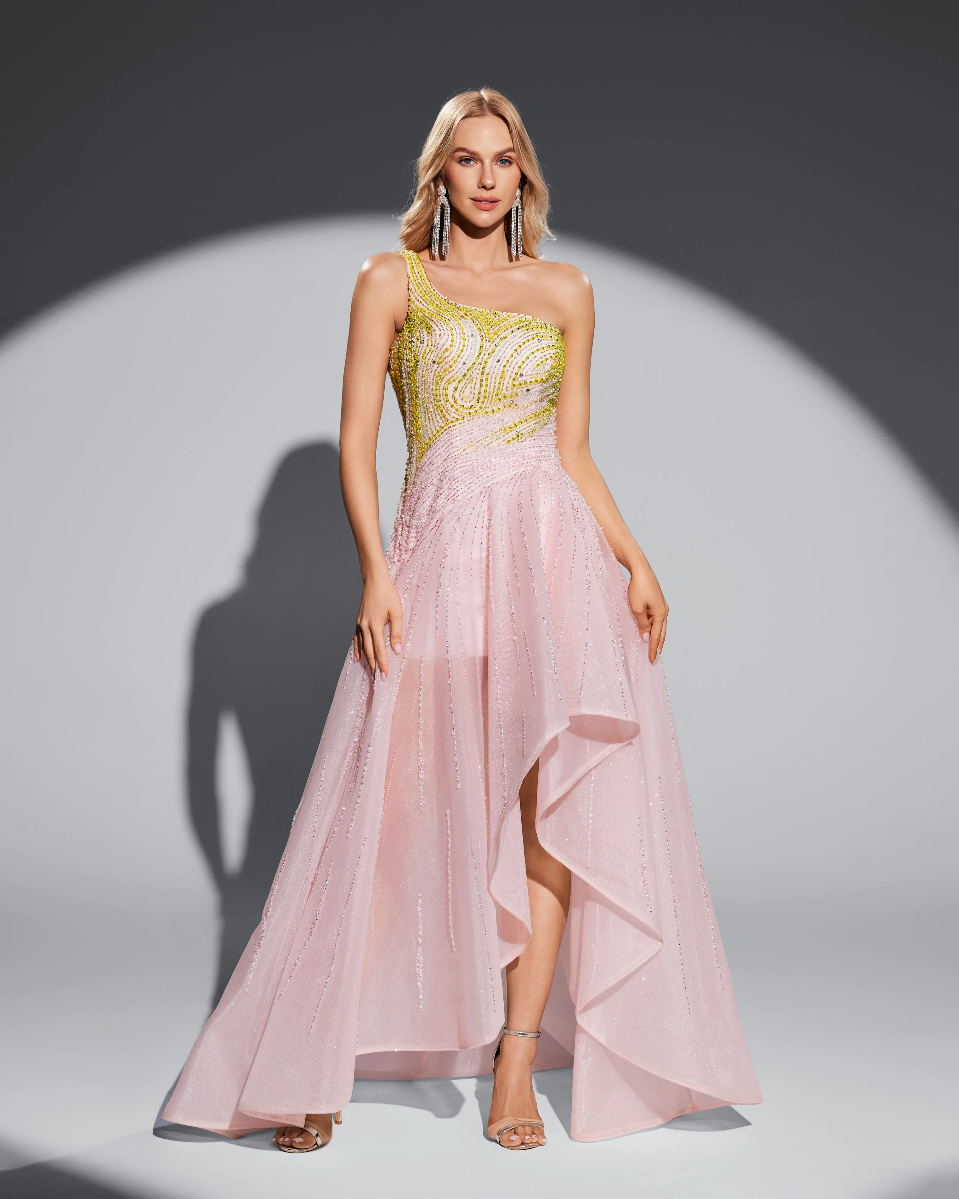 

Shalimar Zhang Pink Luxury Long Arabic Evening Gowns for Women Wedding Party Dubai Formal Prom Engagemant Dress Customized