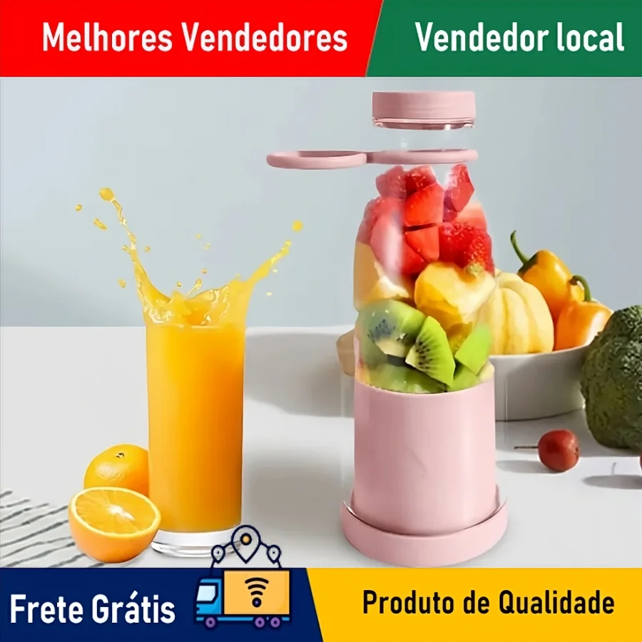 Garrafa Mini Liquidificador Elétrico Portátil 380mL Recarregável Prático Suco de Frutas Smoothie - ENVIO RÁPIDO