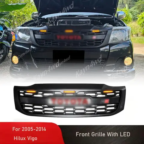 Pickup 4X4 Exterior Accessories LED Front Mesh Grille Racing Grills With Logo For 2005-2014 Toyota Hilux Vigo Car Bumper Grilles