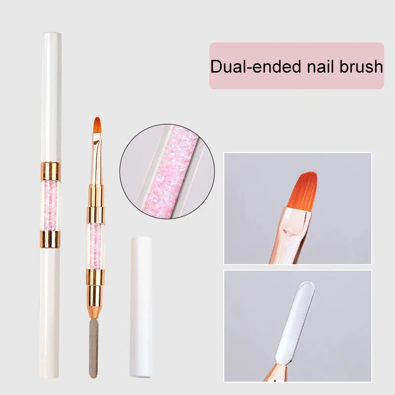 Double-ended nail brush, diamond-filled nail art brush, UV gel nail polish brush, detail pen, dead skin removal nail art tools